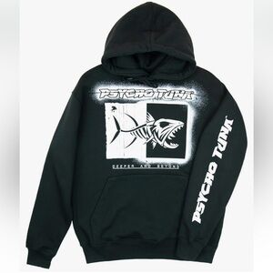 Psycho Tuna grunge Street Wear Logo Graphic Hoodie Blue & White SZ L